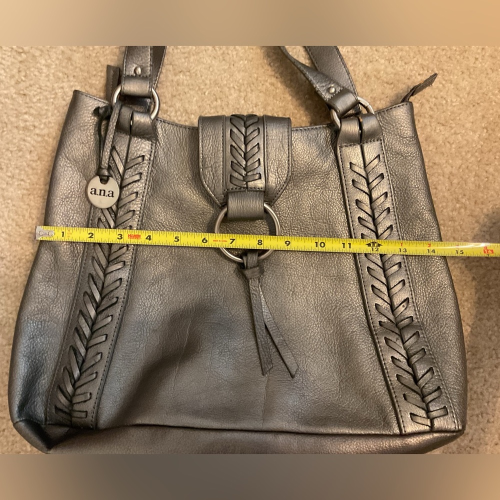 A.N.A. Leather Gun Metal Pewter Hobo Purse Handbag - Picture 6 of 13